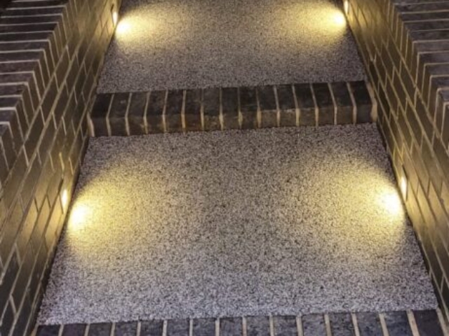 Stockton-on-Tees, Slate Grey and Titanium Resin Driveway and Pathway, Retaining Staffordshire Blue Brick Wall Build and Light Installation Project