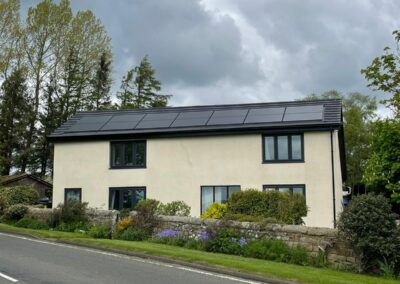 Barnard Castle, Multi-Elevation Re-Roof in German-Engineered, CREST Anthracite Planum Roof Tiles. Full Recessed Solar Panel System Installation, Manthorpe Dry Ridge with CREST matching Ridge Tiles, Manthorpe Dry Verge, Klober Dry Double Valley Installation, Full Replacement Black Ash Fascia, Soffit and new Guttering. New rear Timber Constructed Porch with Bespoke Code 4 Lead Ridge System and CUPA 12 Grade 1A Spanish Slate, Full replacement German Rehau Windows and Composite Door in Anthracite and new insulated Dormer Construction with Hardie Board Anthracite Cladding System and Chimney Stack Removal Project.